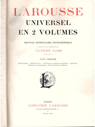 Larousse universel en 2 volumes tome premier