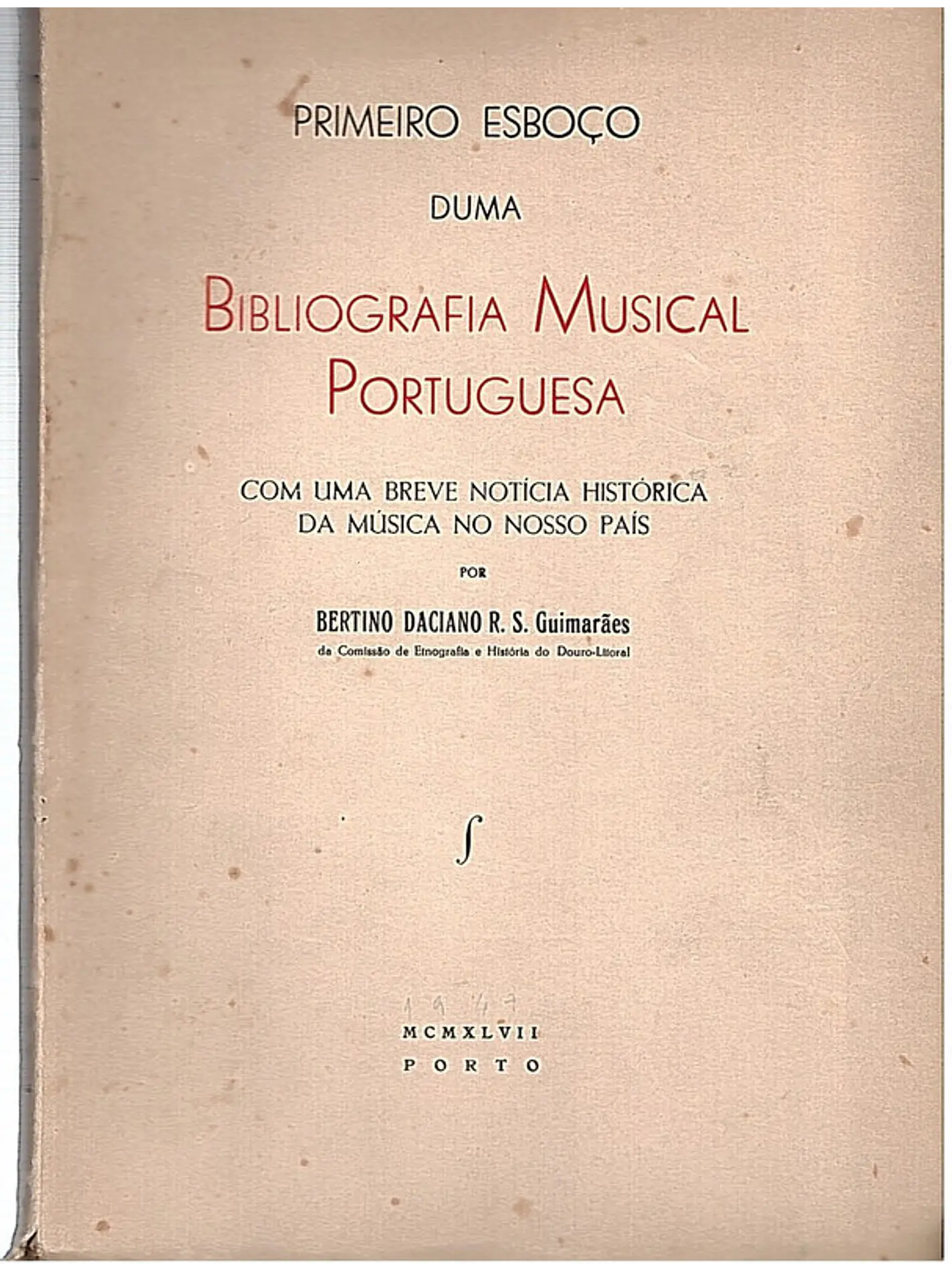 Primeiro esboço duma bibliografia musical portuguesa 1