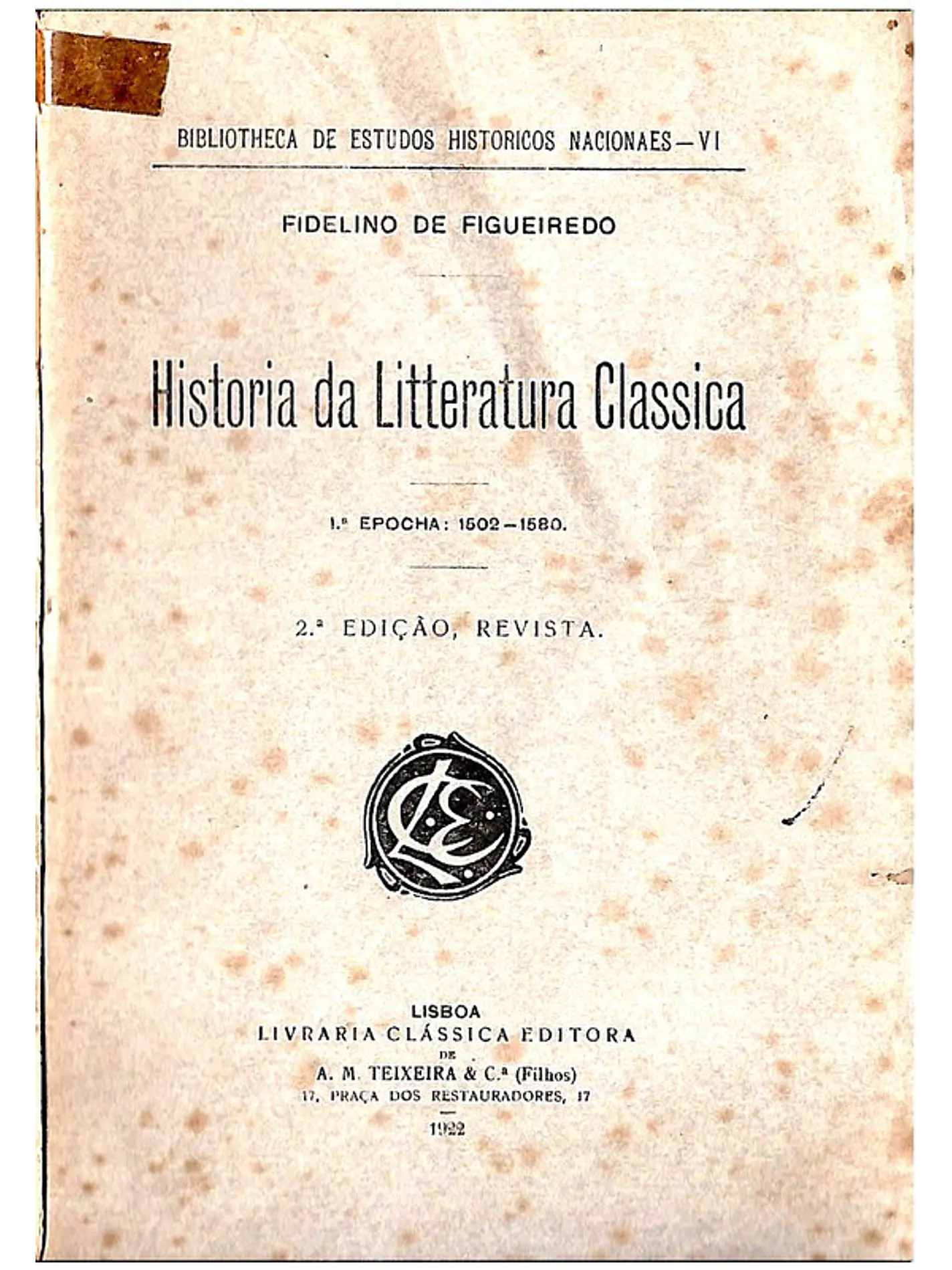 História da litteratura classica 1502 a 1580 1