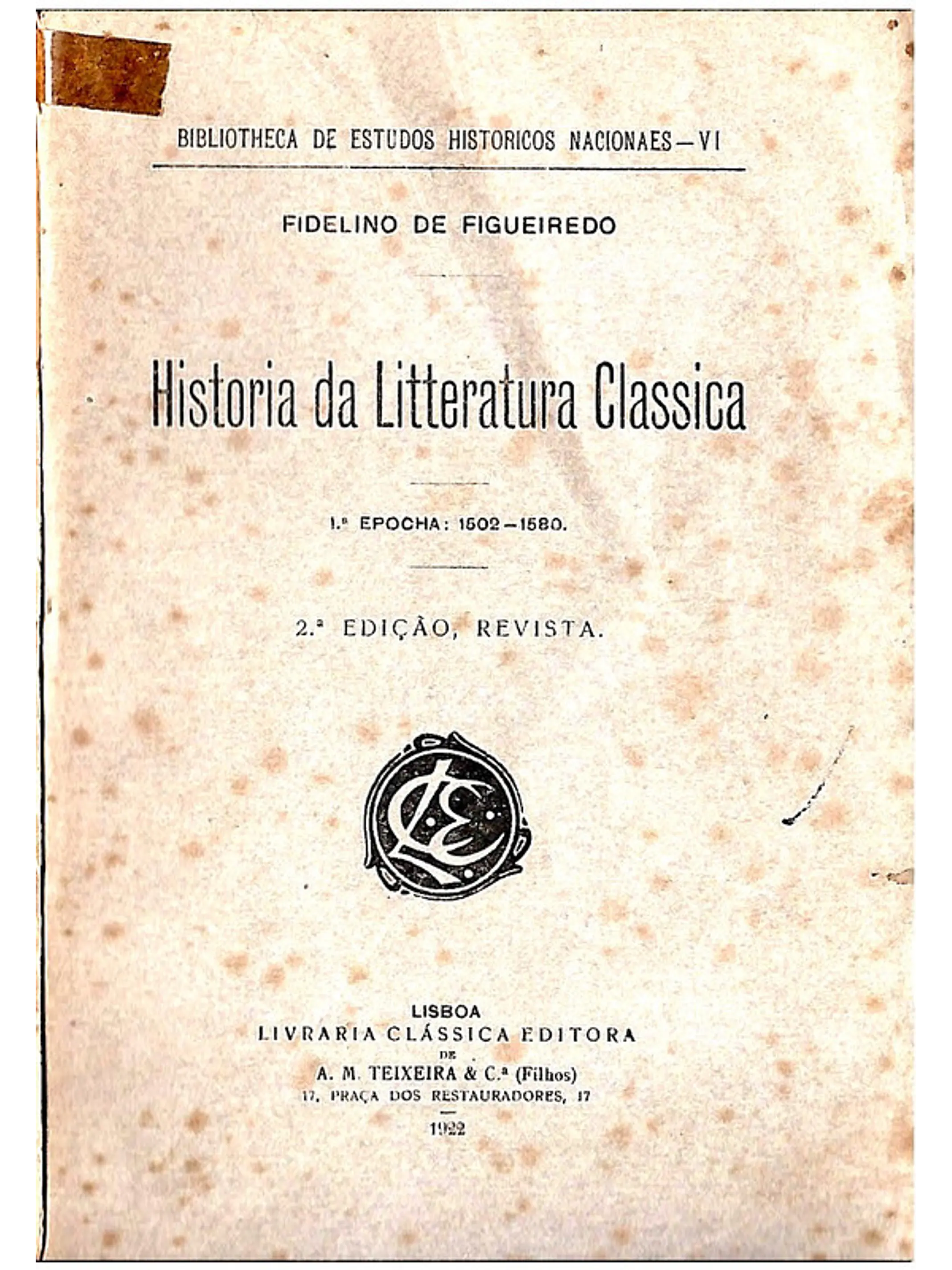 História da litteratura classica 1502 a 1580 1