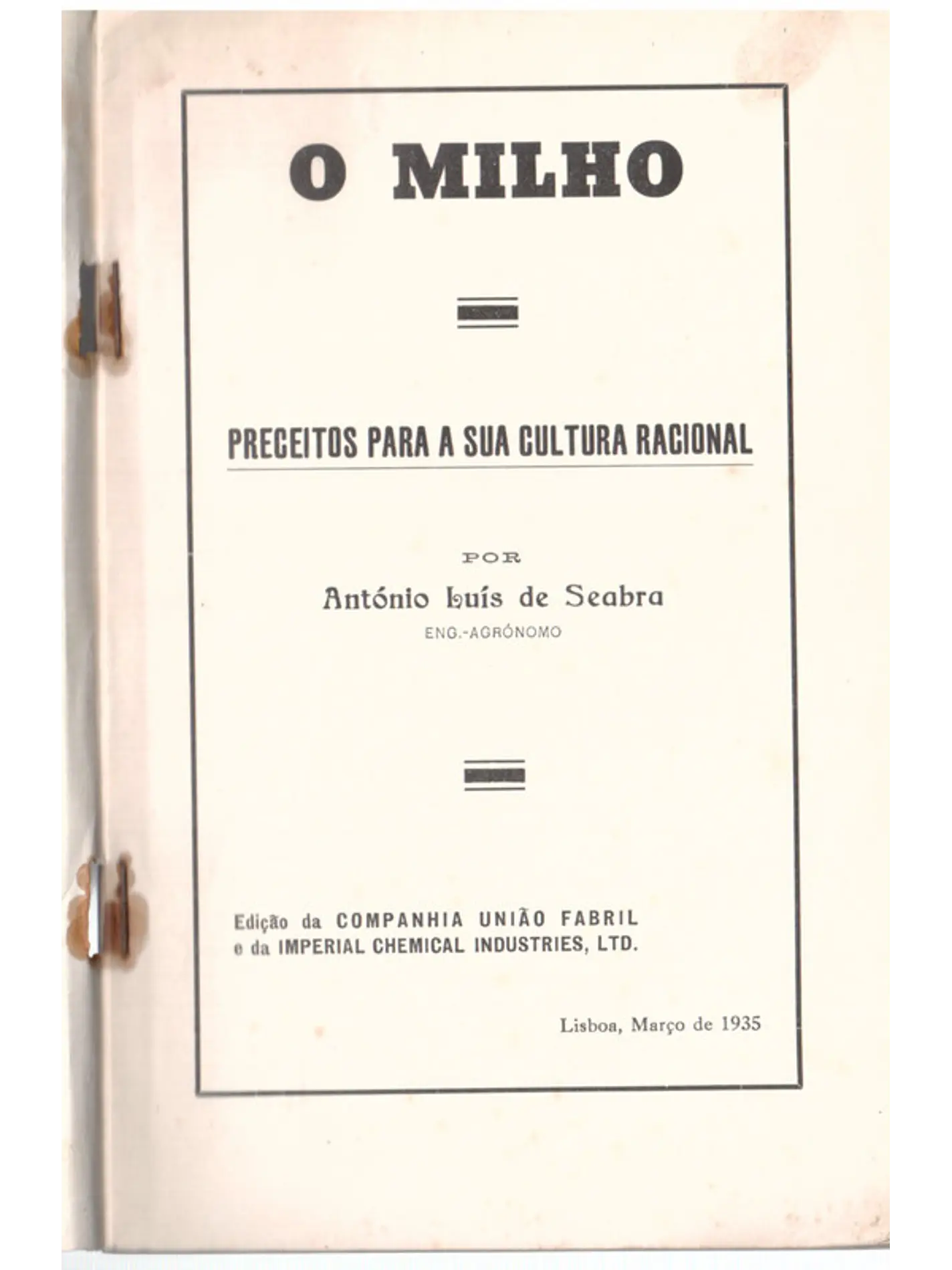 O milho - preceitos para a sua cultura racional 1