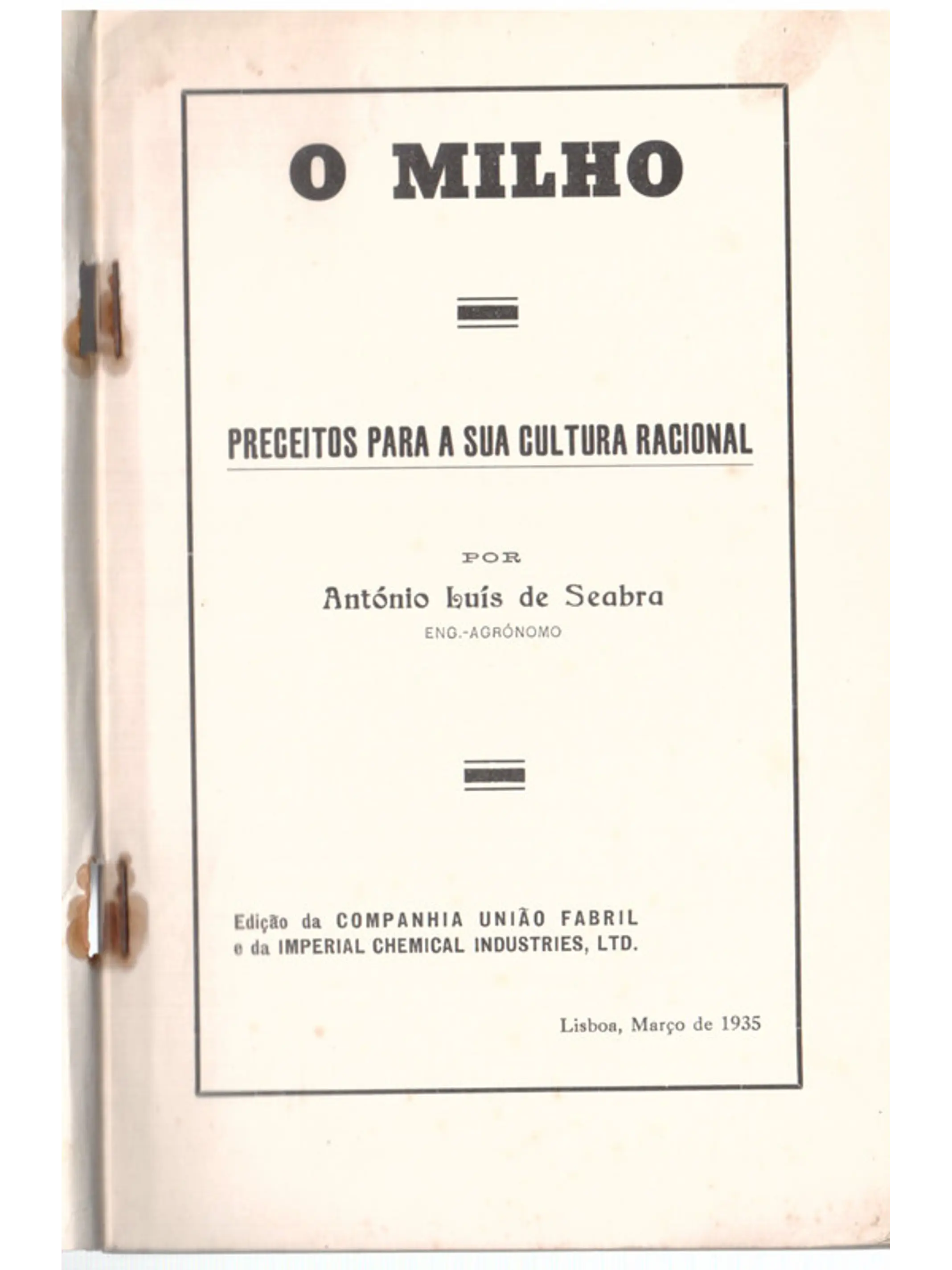 O milho - preceitos para a sua cultura racional 1