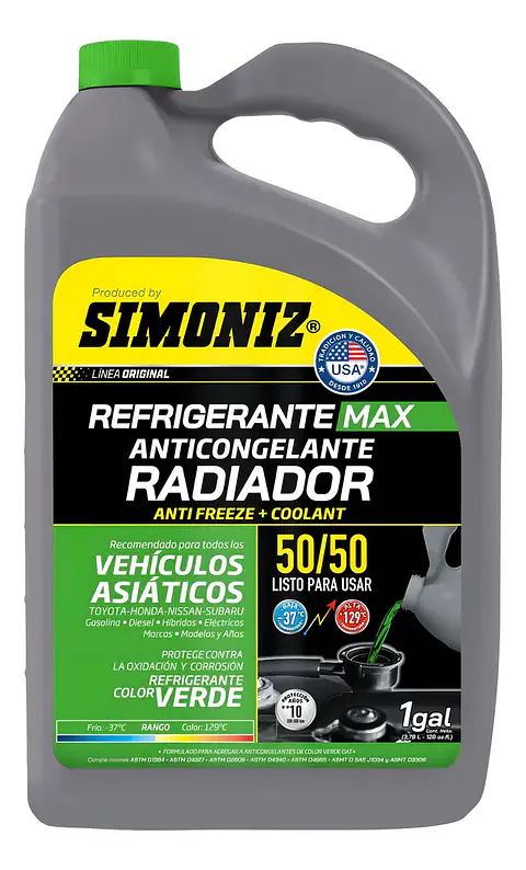 Refrigerante Anticongelante Simoniz 50/50 Verde para Auto y Camioneta 3.78 L