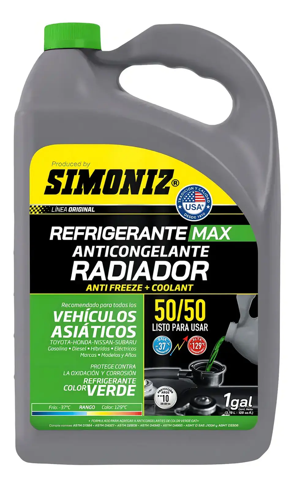 Refrigerante Anticongelante Simoniz 50/50 Verde para Auto y Camioneta 3.78 L 1