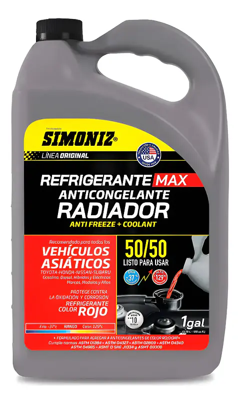 Anticongelante Refrigerante 50/50 Rojo Simoniz 1 Gal