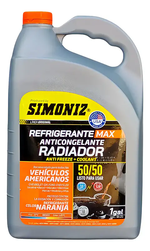 Refrigerante Anticongelante Colant Simoniz 50/50 3.7L Color Naranja