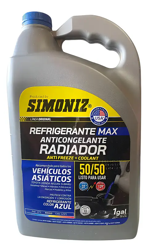 Refrigerante Simoniz 50/50 Azul para Vehículos Asiáticos de Auto y Camioneta