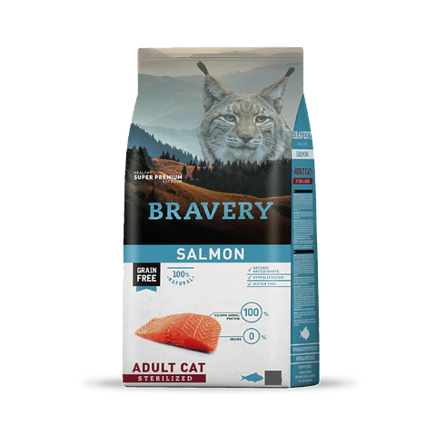 BRAVERY GATO ADULTO SALMON ESTERILIZADO LIBRE DE GRANO