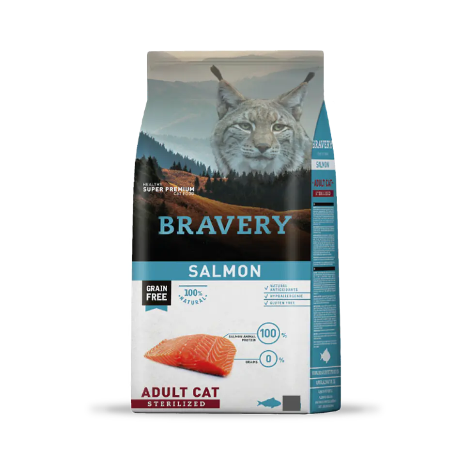 BRAVERY GATO ADULTO SALMON ESTERILIZADO LIBRE DE GRANO 1