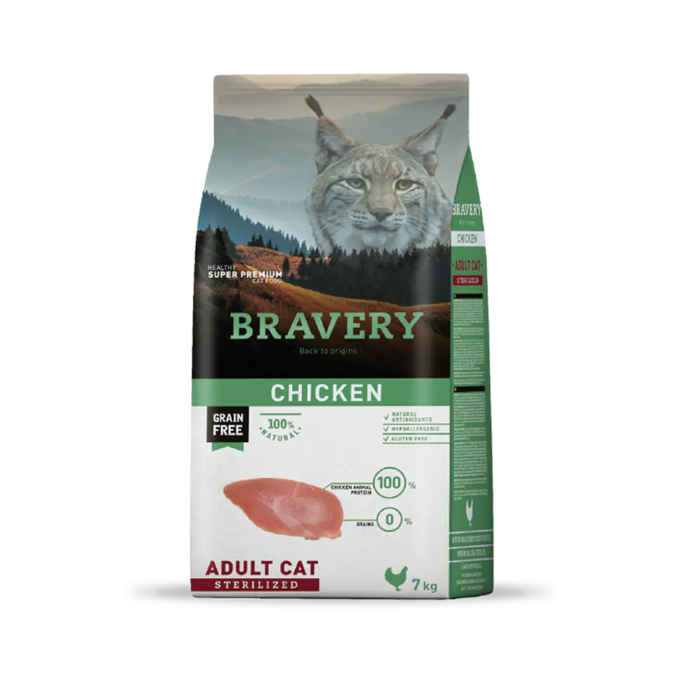 BRAVERY GATO ADULTO POLLO ESTERILIZADO LIBRE GRANO 1