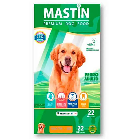 MASTIN 22KG ALIMENTO PREMIUM DE PERRO ADULTO CON 25% PROTEINA PROCEDENCIA ANIMAL