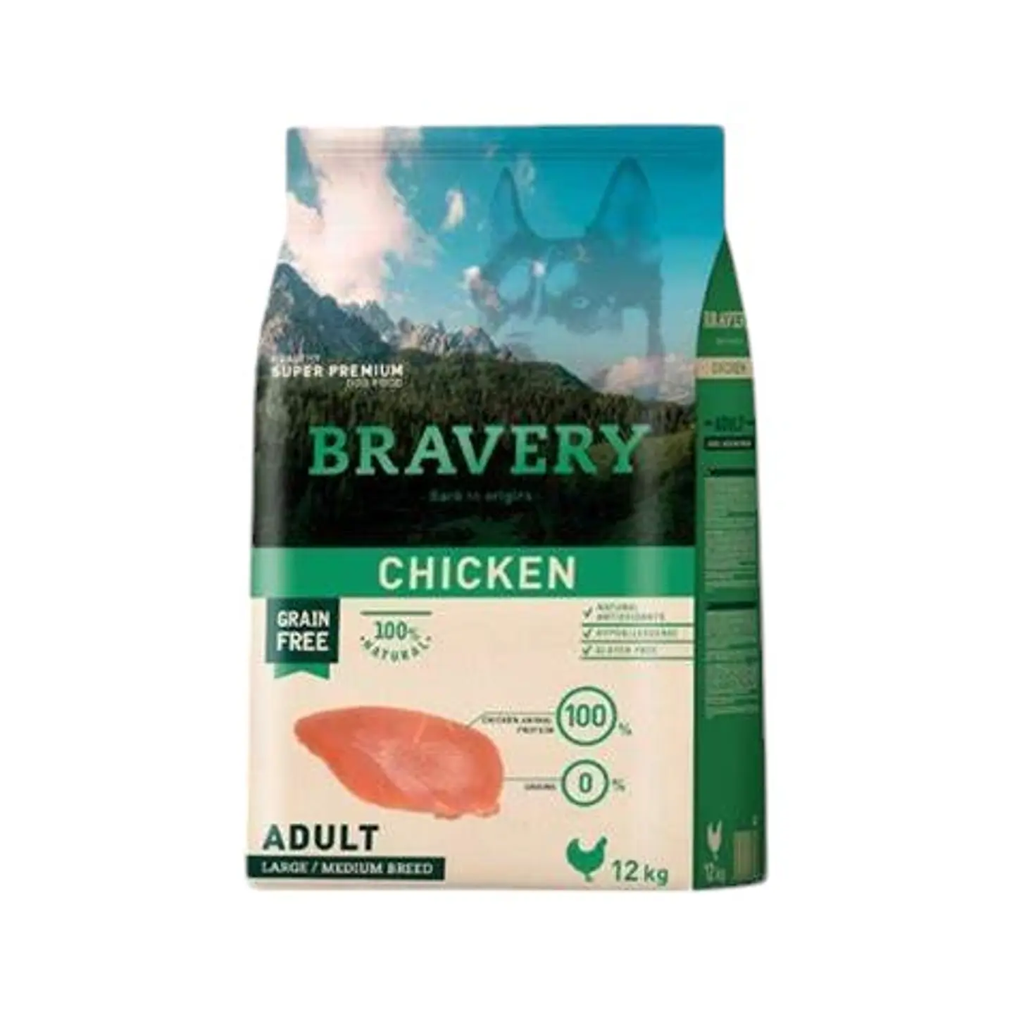 BRAVERY PERRO ADULTO CHICKEN 12 KG LIBRE DE GRANO (RZ MEDIANA Y GRANDE) 1