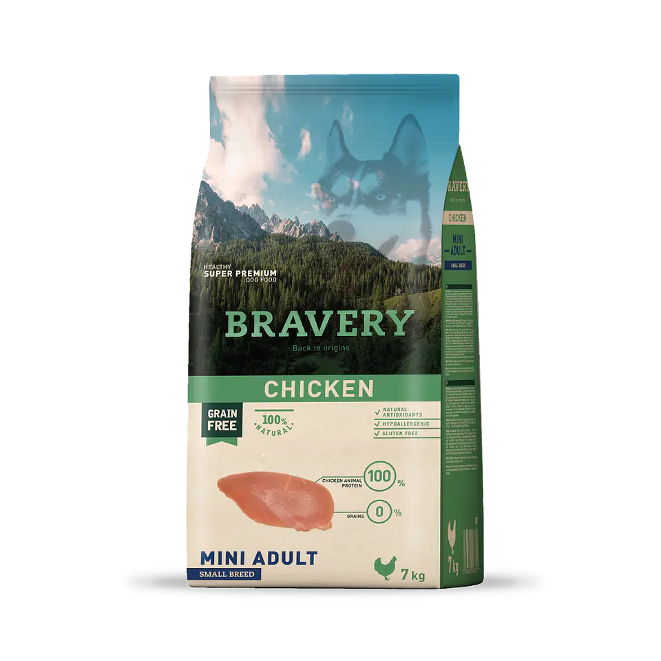 BRAVERY PERRO ADULTO CHICKEN 7 KG LIBRE DE GRANO (RAZAS PEQUEÑAS) 1
