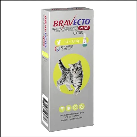 BRAVECTO TRATAMIENTO ANTIPARASITARIO INTERNO Y EXTERNO GATO 1,2 A 2,8KG