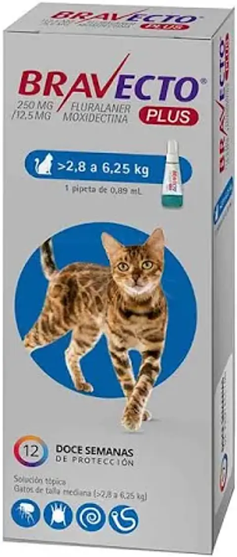 BRAVECTO TRATAMIENTO ANTIPARASITARIO INTERNO Y EXTERNO GATO 2,8 A 6,5KG