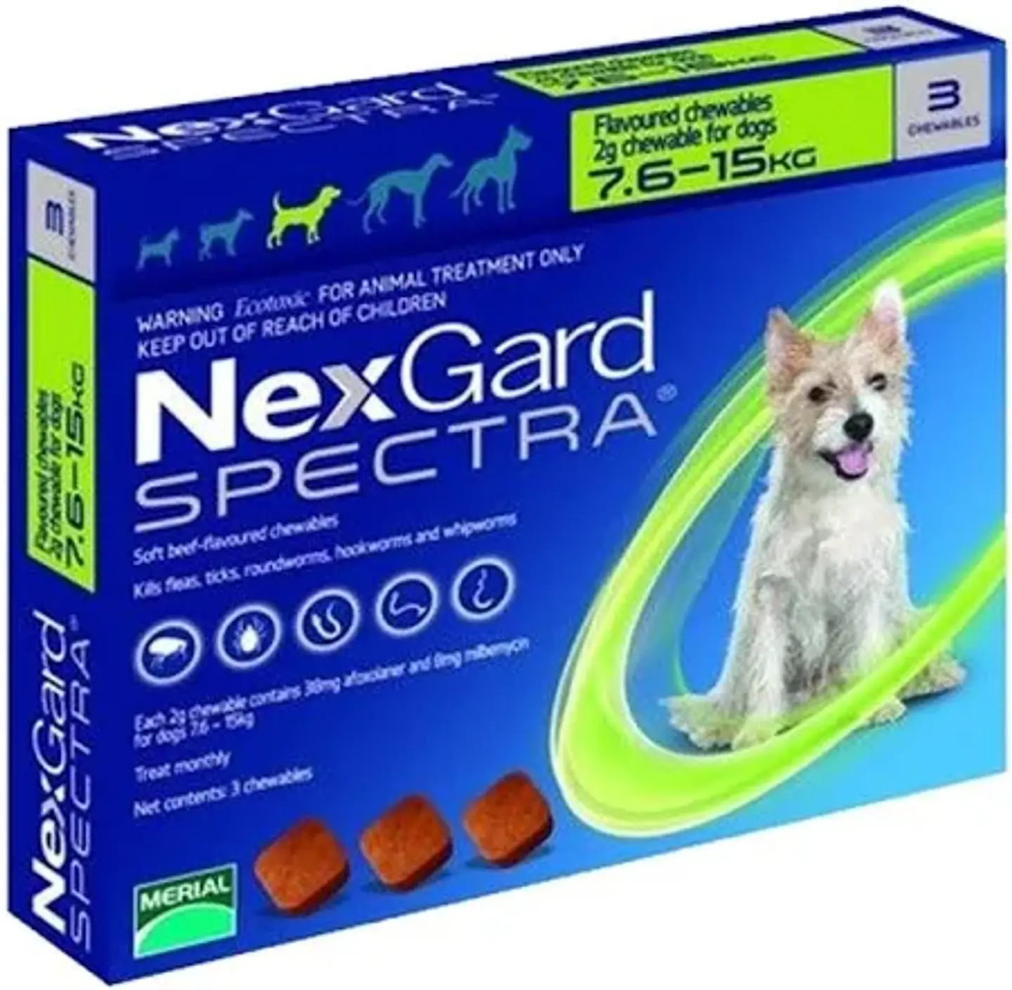 NEXGARD SPECTRA PERRO ANTIPARASITARIO INTERNO Y EXTERNOS 7,6 A 15KG 3COMP 1