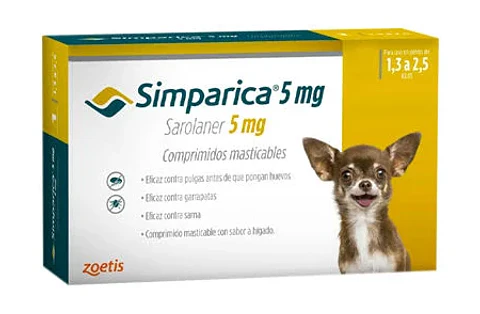 SIMPARICA 5MG SAROLANER PERROS DE ENTRE 1,3 A 2,5KG 1 COMP