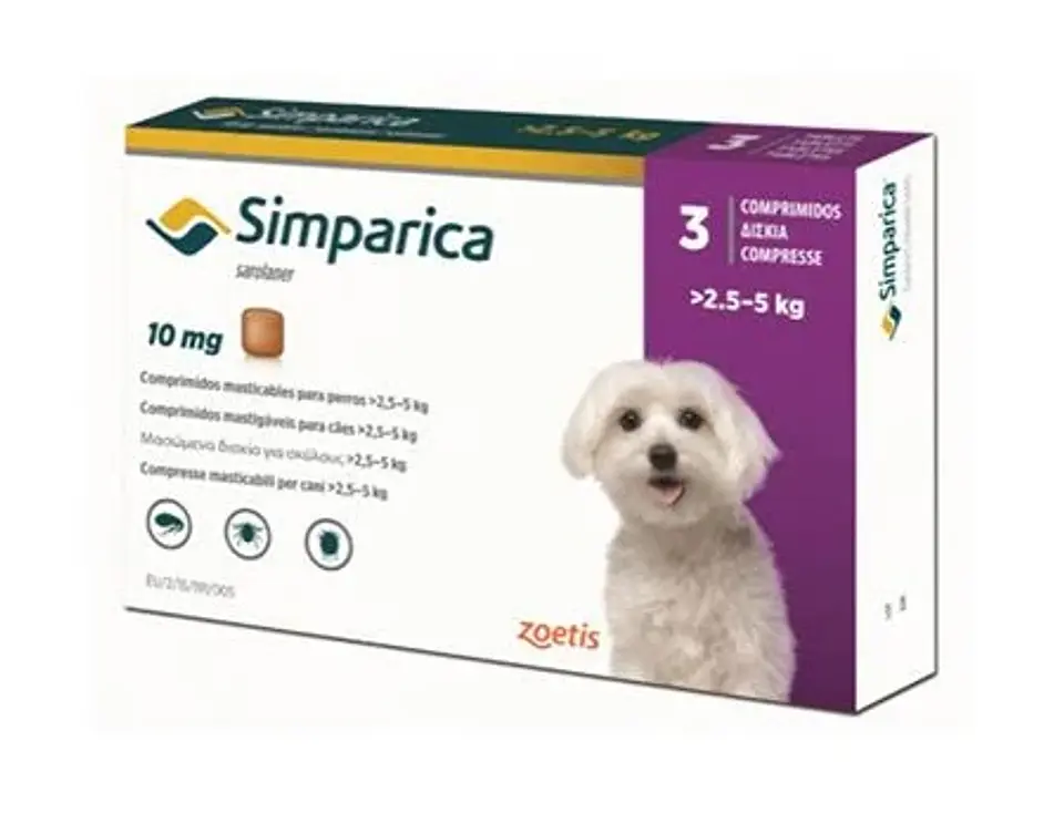 SIMPARICA 10MG SAROLANER PERROS DE ENTRE 2,5 A 5KG 3 COMP 1
