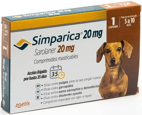 SIMPARICA 20MG SAROLANER PERROS DE ENTRE 5 A 10KG 1 COMP