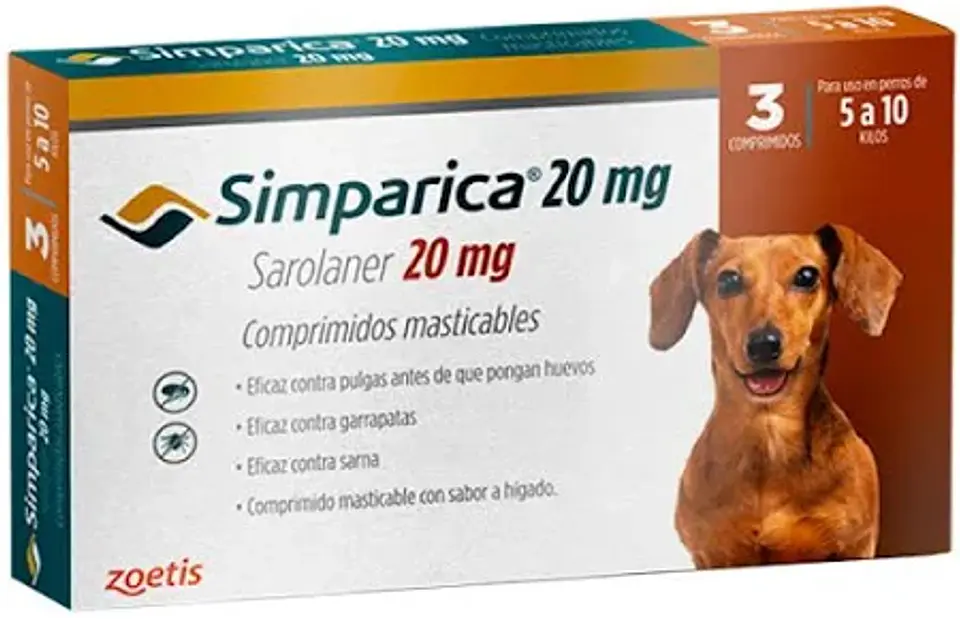 SIMPARICA 20MG SAROLANER PERROS DE ENTRE 5 A 10KG 3 COMP 1