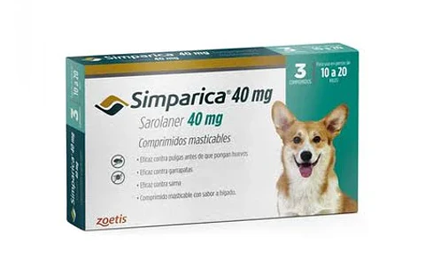 SIMPARICA 40MG SAROLANER PERROS DE ENTRE 10 A 20KG 3 COMP