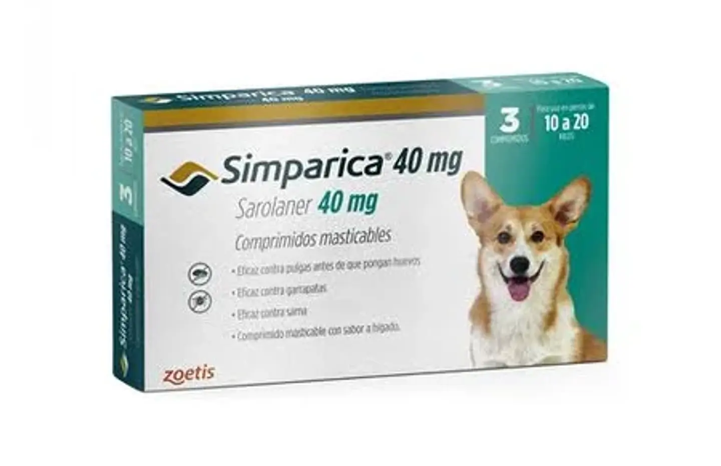 SIMPARICA 40MG SAROLANER PERROS DE ENTRE 10 A 20KG 3 COMP 1