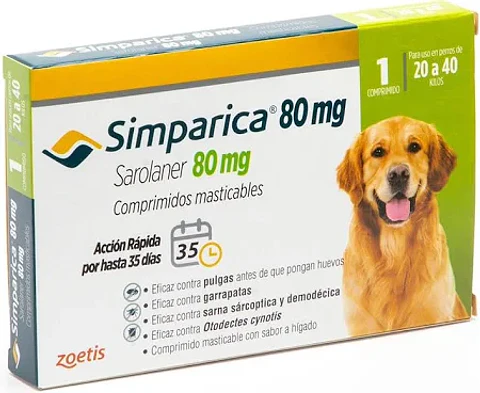 SIMPARICA 80MG SAROLANER PERROS DE ENTRE 20 A 40KG 1 COMP