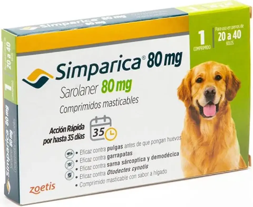 SIMPARICA 80MG SAROLANER PERROS DE ENTRE 20 A 40KG 1 COMP 1