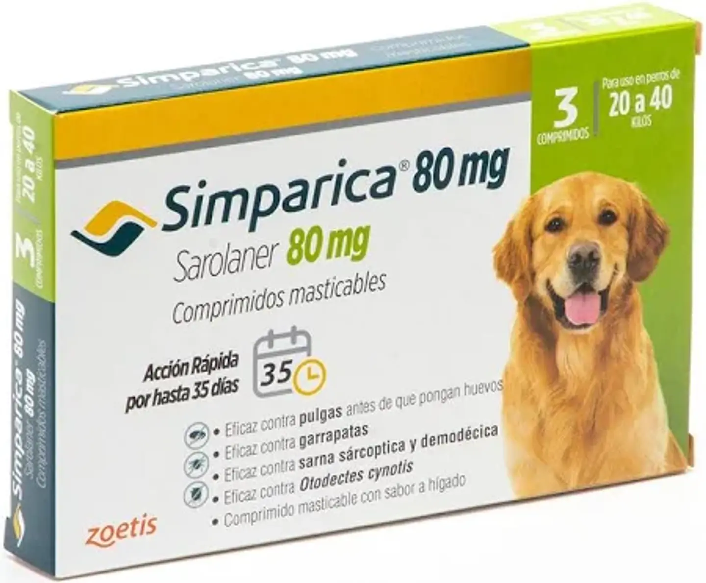 SIMPARICA 80MG SAROLANER PERROS DE ENTRE 20 A 40KG 3 COMP 1
