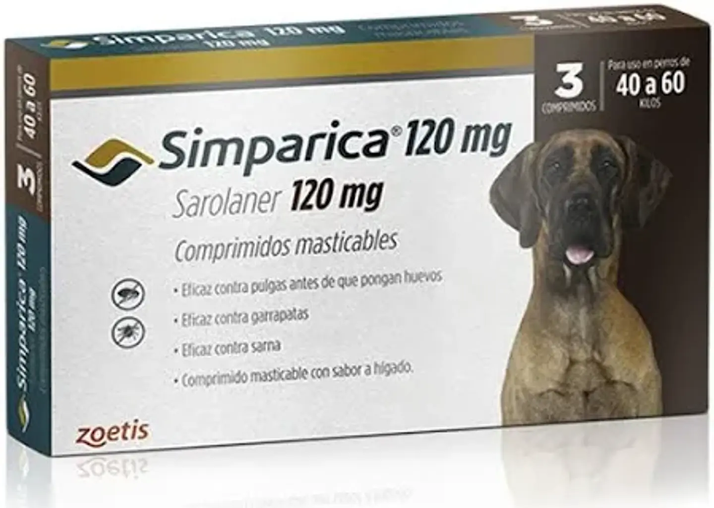 SIMPARICA 120MG SAROLANER PERROS DE ENTRE 40 A 60KG 3 COMP 1