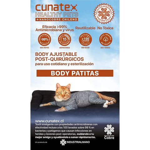 BODY AJUSTABLE POST QUIRURGICO PARA GATO CON PATITAS NANOCOBRE