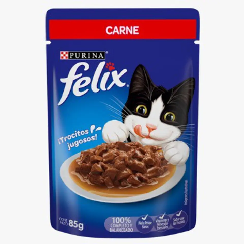 ALIMENTO HUMEDO POUCH FELIX GATO ADULTO CARNE 85GRS 1