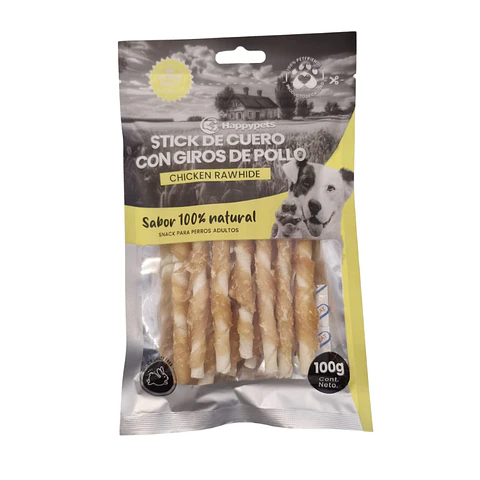 SNACK STICK DE CUERO CON GIROS DE POLLO 100GR