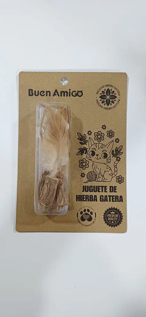 JUGUETE DE HIERBA GATERA CON PLUMA