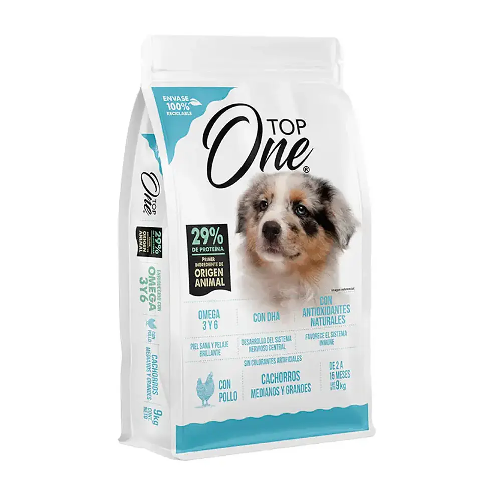 TOP ONE PERRO CACHORRO 9KG RAZAS MEDIANAS Y GRANDES 1
