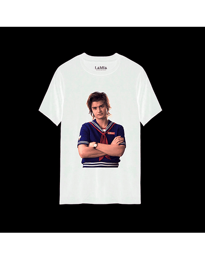 Polera Steve Stranger Things Línea Premium #7 - Blanca