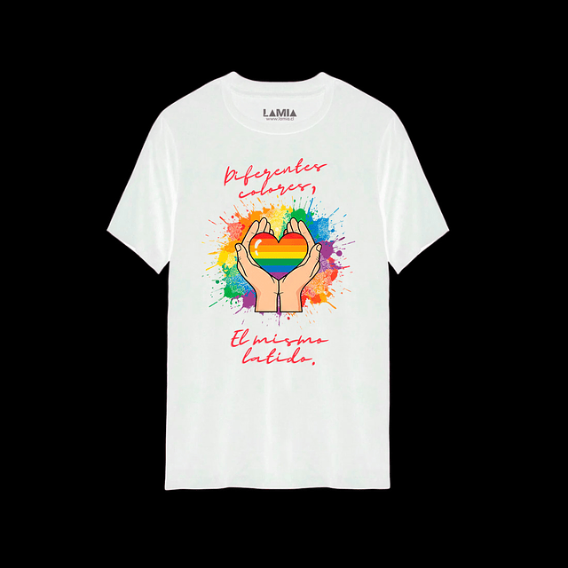 Polera Diferentes colores, el mismo latido - dia del amor - lgbtq+ Línea Premium #1