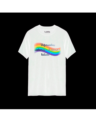 Polera Diferentes colores, el mismo latido - dia del amor - lgbtq+ Línea Premium #2 - Blanca