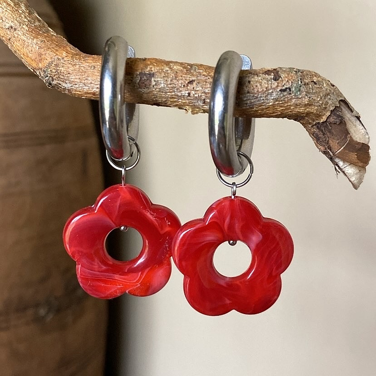 Flores Colgantes Rojas Marmoladas Base Silver 1