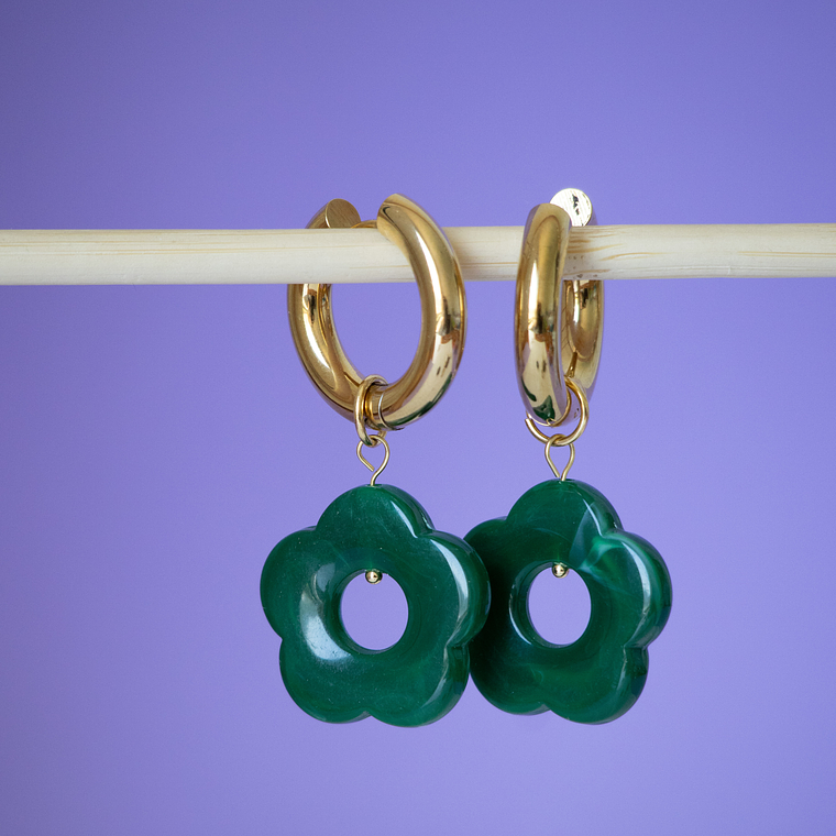 Charms Flores Colgantes Verde Oscuro Base Gold 1