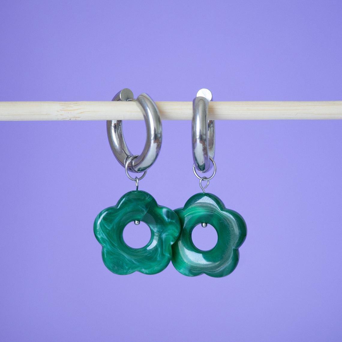 Charms Flores Colgantes Verde Oscuro Base Silver 1