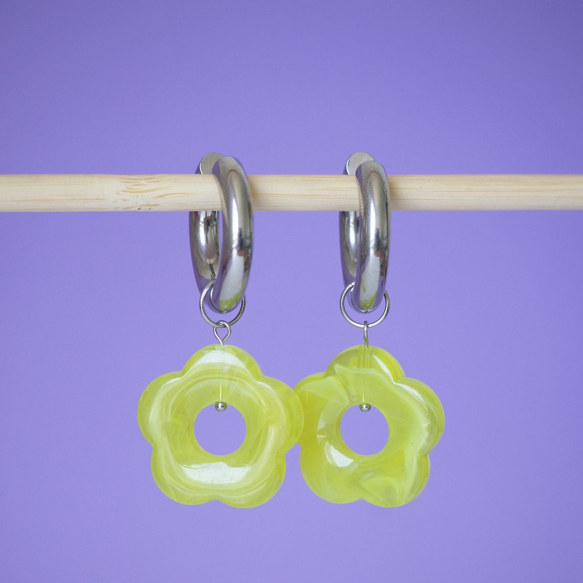 Charms Flores Colgantes Amarillo Transparente Base Silver 1