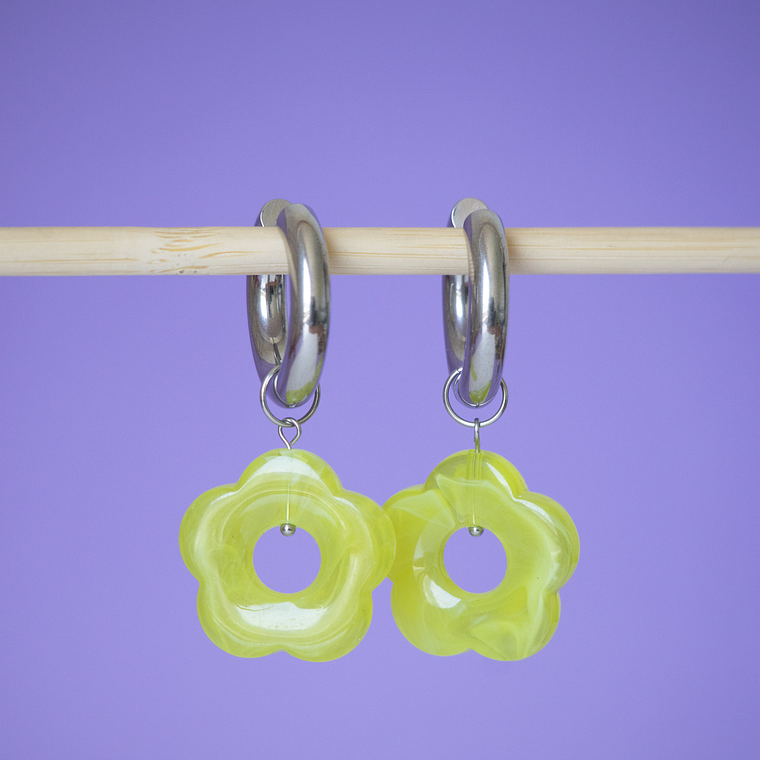 Charms Flores Colgantes Amarillo Transparente Base Silver 1