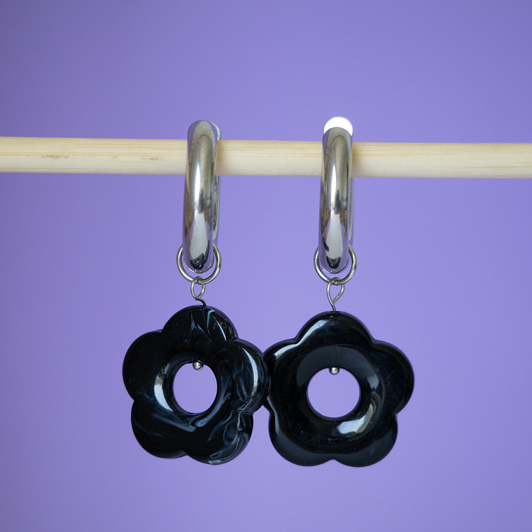 Charms Flores Colgantes Negro Marmolado Base Silver 3