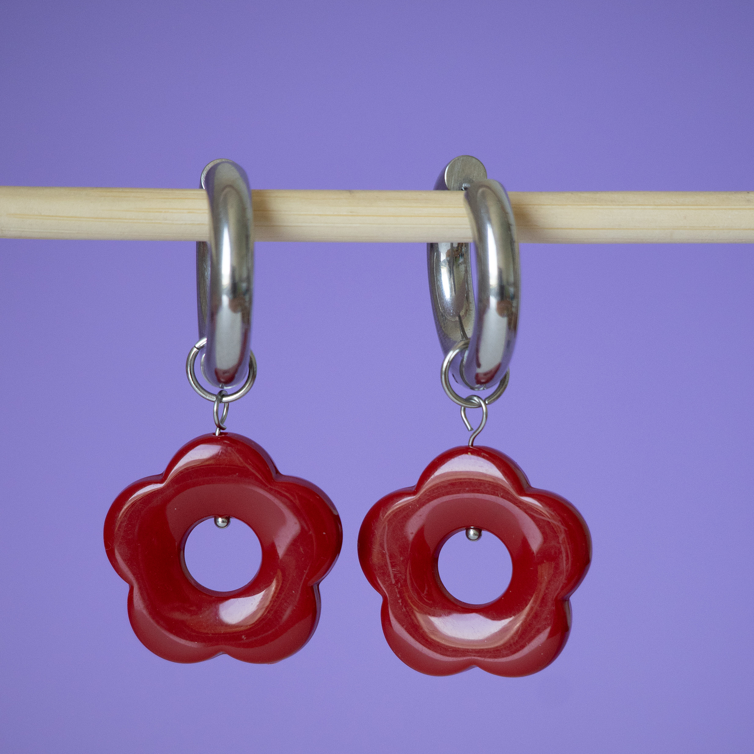 Charms Flores Colgantes Rojo Base Silver