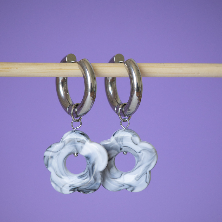 Charms Flores Colgantes Marmolado Base Silver 1