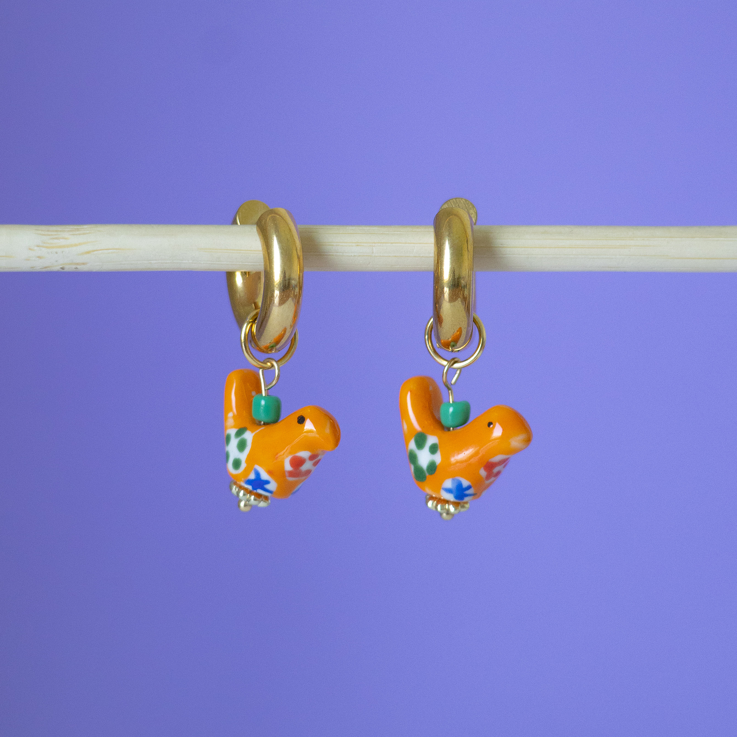 Charms Pájaro Cerámica Naranja Gold 3