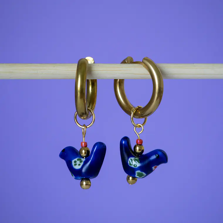 Charms Pájaro Cerámica Azul Gold 4