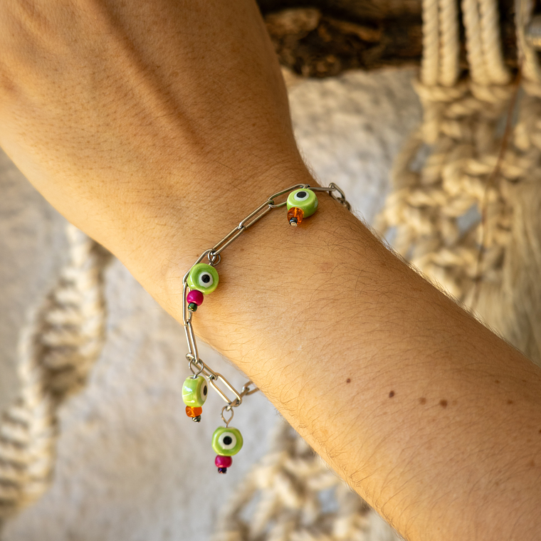 Pulsera Ojitos Verdes Silver 2