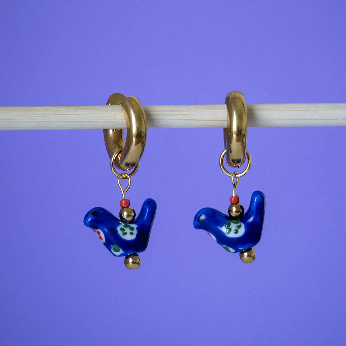 Charms Pájaro Cerámica Azul Gold 2
